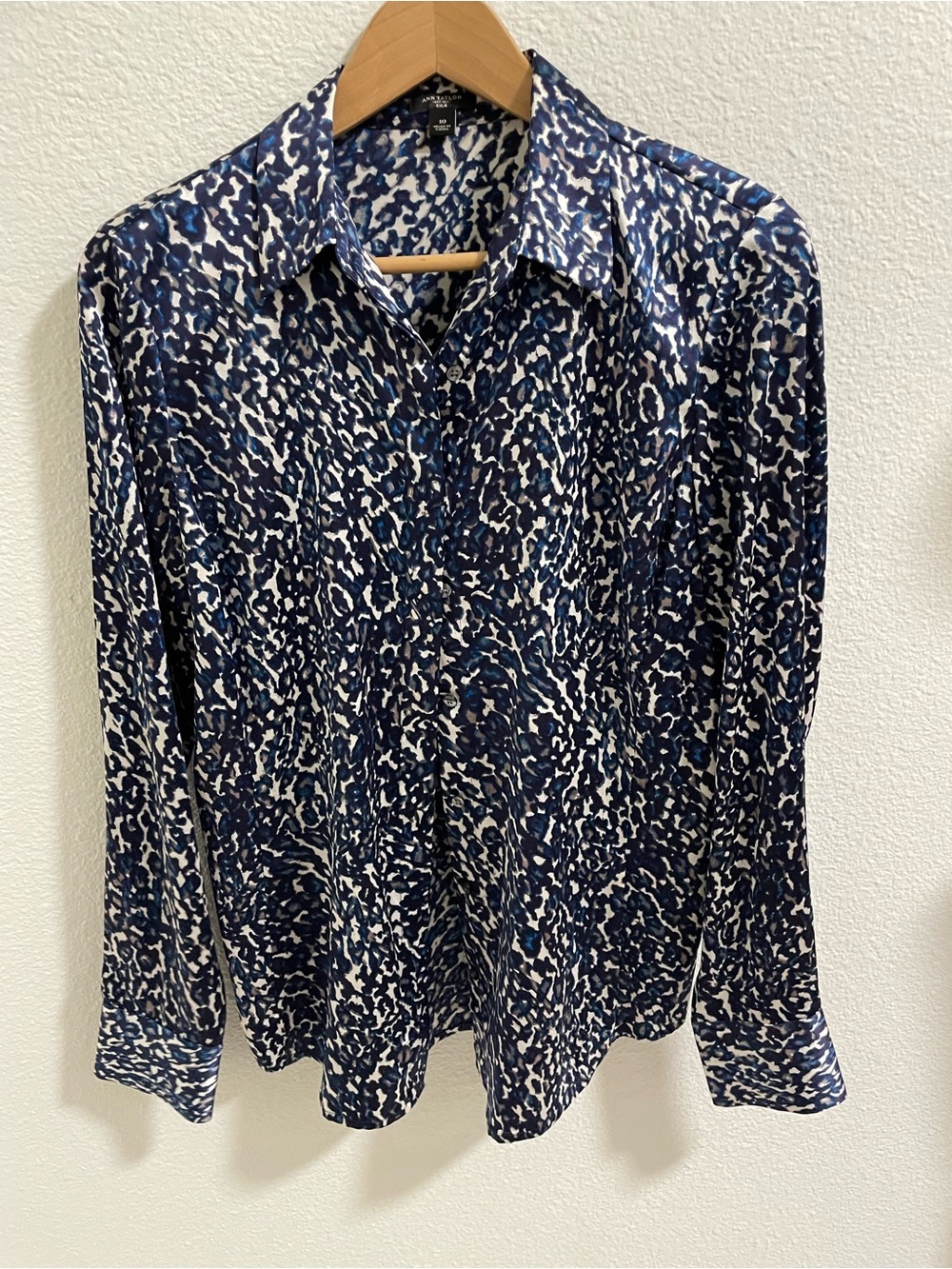 Ann Taylor Blue and White Abstract Silk Blouse